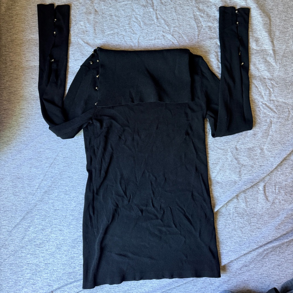 Club Monaco Black Crewneck Sweater with Button Detail